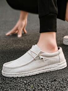 男士繫帶設計休閒樂福鞋透氣輕便防滑休閒鞋 - 米色 - 查看 2