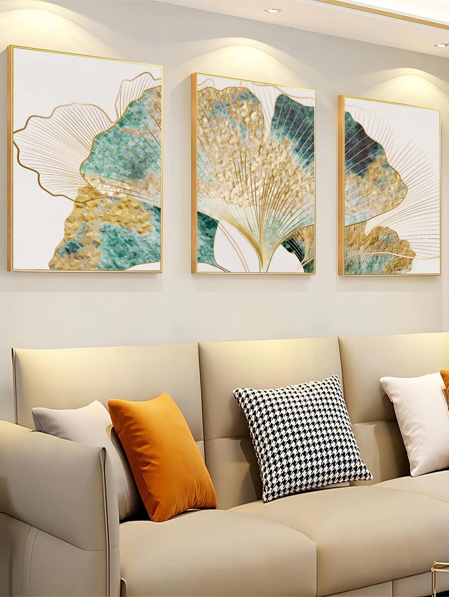 3pcs Ginkgo Biloba Print Unframed Painting - Multicolor - View 1