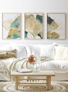 3pcs Ginkgo Biloba Print Unframed Painting - Multicolor - View 7