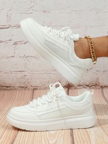 Lace-up Front Skate Shoes - White - View 3