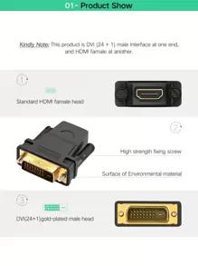UGREEN DVI Bi-Directional To DVI 24+1 Adapter Female To Male 1080P HDTV Converter DVI Connector - Black - View 5