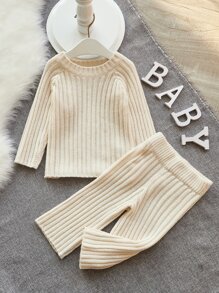 Baby Raglan Sleeve Jumper & Knit Trousers - Beige - View 1
