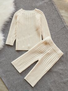 Baby Raglan Sleeve Jumper & Knit Trousers - Beige - View 2