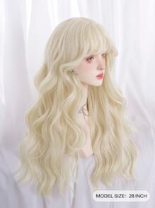 Long Curly Synthetic Wig With Bangs - Gold - View 4