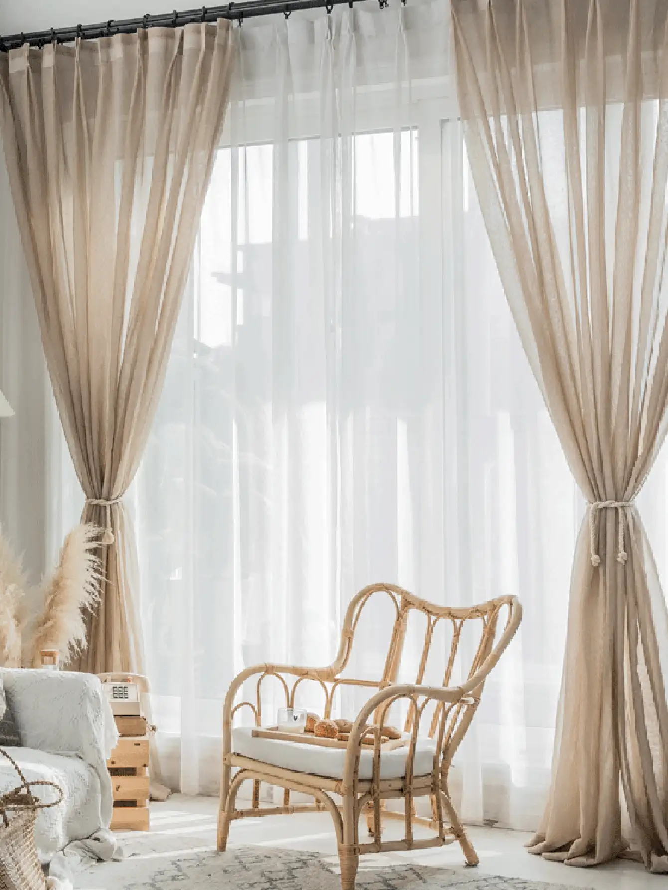 Cortina transparente panel única unicolor - Café integral - Ver 6