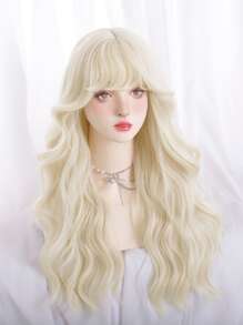 Long Curly Synthetic Wig With Bangs - Gold - View 5