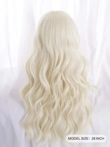 Long Curly Synthetic Wig With Bangs - Gold - View 8