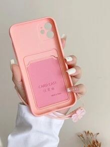 Pink Card Slot Bear Design U-shaped Stand+silicone Flower Decor Lanyard Fashionable New Mobile Phone Protective Case - Pink - View 5