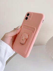 Pink Card Slot Bear Design U-shaped Stand+silicone Flower Decor Lanyard Fashionable New Mobile Phone Protective Case - Pink - View 6