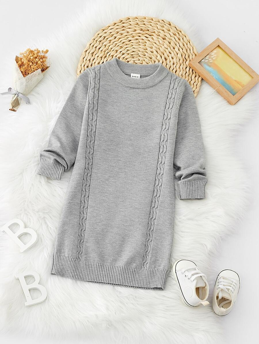 Toddler Girls Cable Knit Jumper Dress - Grey - View 1