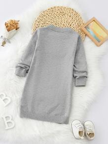 Toddler Girls Cable Knit Jumper Dress - Grey - View 2