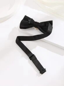 Faux Pearl Decor Bow Tie - Black - View 2