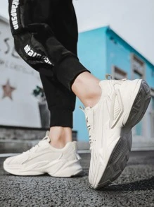 Men Lace-up Front Chunky Sneakers - Beige - View 5