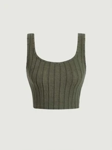 SHEIN MOD Solid Ribbed Tank Top - Green - View 2
