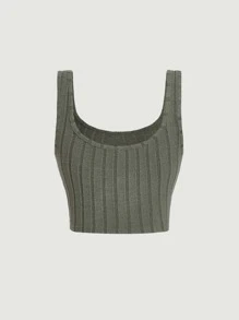 SHEIN MOD Solid Ribbed Tank Top - Green - View 5