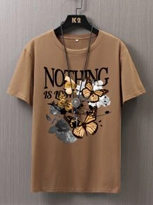 Manfinity EMRG Men Butterfly & Slogan Graphic Tee - Brown - View 1