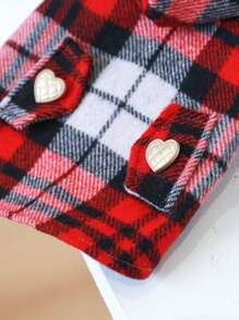 Plaid Pattern Heart Decor Hooded Pet Coat - Red - View 4