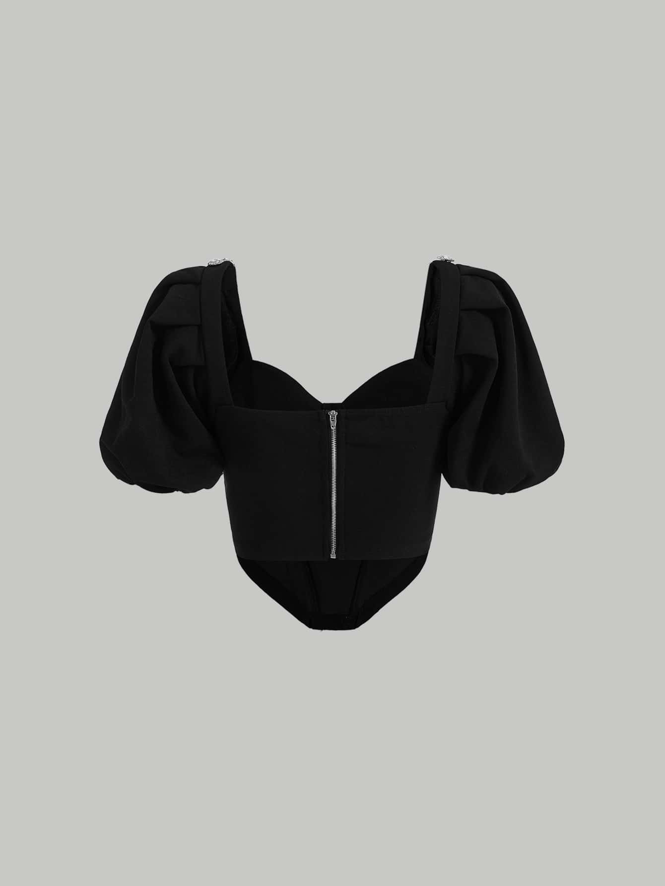 SHEIN MOD Puff Sleeve Rhinestone Top SHEIN USA