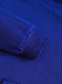 SHEIN EZwear Letter Graphic Kangaroo Pocket Drawstring Thermal Hoodie - Royal Blue - View 3