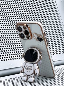 Heart Decor Phone Case With Astronaut Design Holder - White - View 5