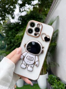 Heart Decor Phone Case With Astronaut Design Holder - White - View 4