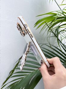 Heart Decor Phone Case With Astronaut Design Holder - White - View 2