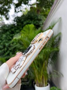 Heart Decor Phone Case With Astronaut Design Holder - White - View 6