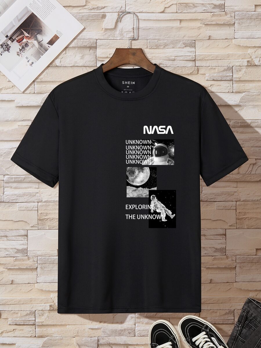 Manfinity Dauomo Men Letter Graphic Tee - Black - View 1