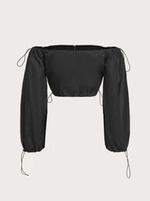 SHEIN ICON Bikercore Top Cây trồng Off Shoulder Chi tiết được vá Túi có nắp - màu đen - Xem 2