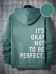 GENTILAND Áo nỉ Nam Dây kéo Đắp vá Túi Slogan Giải trí - màu xanh lá - Xem 1