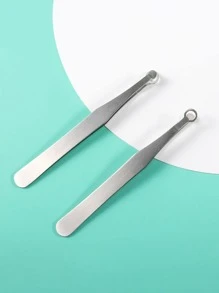 1pc Stainless Steel Nasal Hair Clipper, ring-shaped nasal hair shear leather case - Silver - View 2