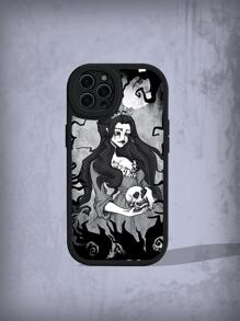 ROMWE Goth Girl & Skull Print Phone Case - Multicolor - View 1