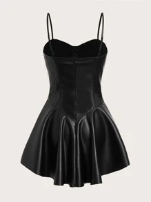 SHEIN ICON Plus PU Leather Cami Dress - Black - View 2