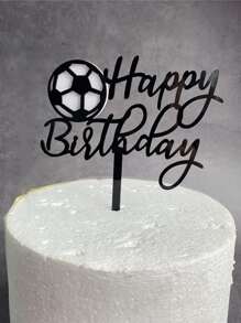 1/3/6pcs Happy Birthday Football Sports Themed Cake Toppers - Black - View 2