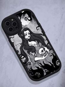 ROMWE Goth Girl & Skull Print Phone Case - Multicolor - View 3