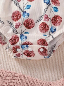 Baby Floral Print Ruffle Trim Bow Front 2 In 1 Bodysuit & Headband - Multicolor - View 5