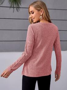 SHEIN Maternity Ribbed Knit Knot Front Tee - Dusty Pink - View 2