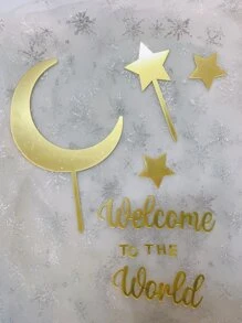 11pcs Moon & Star Decor Cake Topper, Gold Cake Decoration For Party,Christmas, Ramadan,Ramadan Decor,Eid Mubarak - Gold - View 2