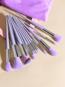 可重复使用的化妆刷套装，13支装，适合新手、手部有损伤者，可快速使用全套美妆工具，化妆刷/化妆刷，刷子套装，化妆刷套装，化妆刷套装，化妆刷套装，完整化妆套装，化妆刷套装，完整化妆套装，刷子套装，化妆刷套装，化妆礼品套装，赠品，专业化妆刷，完整化妆套装 - 紫色 - 查看 2