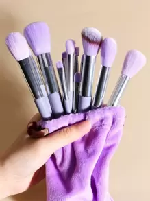 可重复使用的化妆刷套装，13支装，适合新手、手部有损伤者，可快速使用全套美妆工具，化妆刷/化妆刷，刷子套装，化妆刷套装，化妆刷套装，化妆刷套装，完整化妆套装，化妆刷套装，完整化妆套装，刷子套装，化妆刷套装，化妆礼品套装，赠品，专业化妆刷，完整化妆套装 - 紫色 - 查看 3