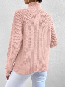 SHEIN Essnce High Neck Button Detail Raglan Sleeve Jumper - Baby Pink - View 2