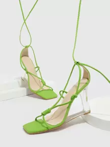 Tie Leg Design Clear Heeled Wedge Sandals - Green - View 4