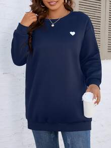 SHEIN LUNE Áo nỉ Plus Size Tim Giải trí - Màu xanh hải quân - Xem 4