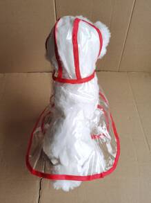 1pc Contrast Binding Pet Raincoat - White - View 3