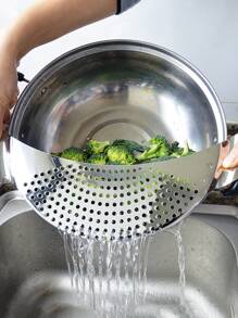Stainless Steel Large Crescent-Shaped Water Filter For Noodles And Fruits And Vegetables, Anti-Leakage Drain Rack - Silver - View 1