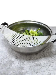 Stainless Steel Large Crescent-Shaped Water Filter For Noodles And Fruits And Vegetables, Anti-Leakage Drain Rack - Silver - View 4