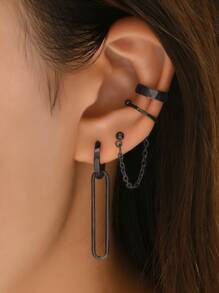 6pcs Chain & Geometric Decor Earrings Copper Jewelry - Gun Black - View 2