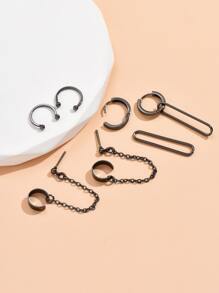 6pcs Chain & Geometric Decor Earrings Copper Jewelry - Gun Black - View 3