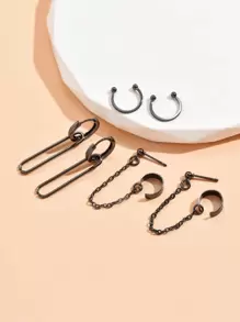 6pcs Chain & Geometric Decor Earrings Copper Jewelry - Gun Black - View 4