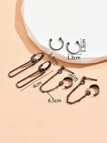 6pcs Chain & Geometric Decor Earrings Copper Jewelry - Gun Black - View 5